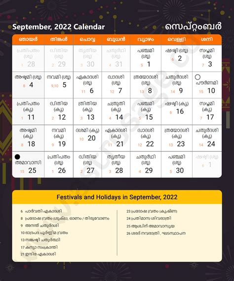 Malayalam Calendar September Free Printable List Of Moon