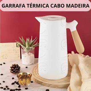 Garrafa T Rmica Marrom Branca L Cabo De Madeira Caf Ch N Rdica