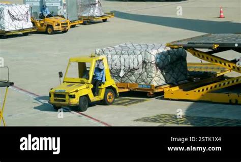 Qatar Airways Loading Luggage Airplane Airport Runway People Working At