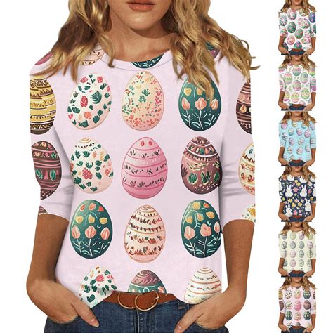 Dbaixid Easter Tops Womens Plus Size Sleeve Fashion Casual Cute