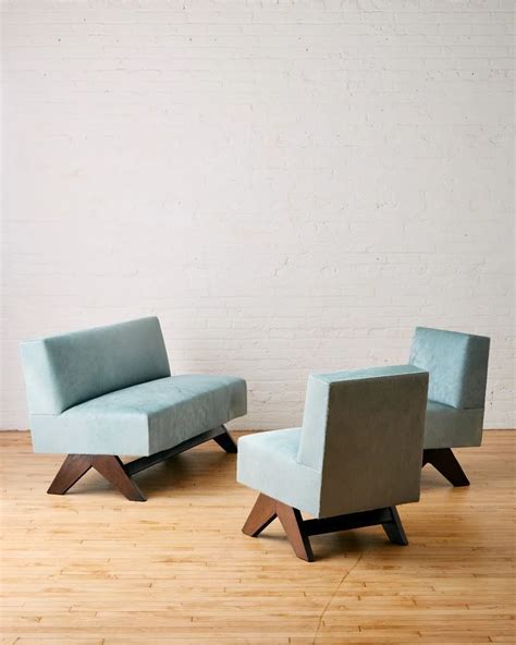 Rare Settee And Pair Of Low Lounge Chairs By Pierre Jeanneret With