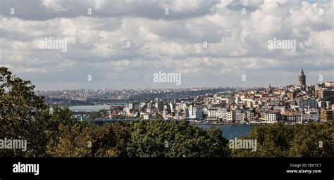 Istanbul Turkey Landscape Across The Bosphorus And Galata Tower Stock