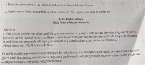 Resuelto Efect A La Siguiente Lectura Ley Federal Del Trabajo T Tulo