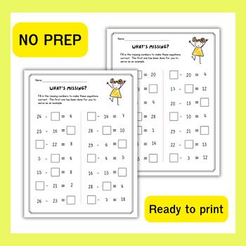 Find The Missing Number Subtraction Math Worksheets Fun For St