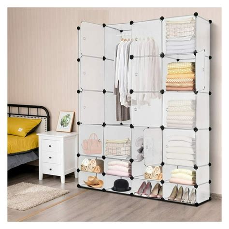 Portable Closet Wardrobe, DIY Plastic Cubes Storage Organizer with Doors, Clothes Shoes Storage ...