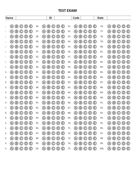 Multiple Question Answer Sheet Answer Sheet Question