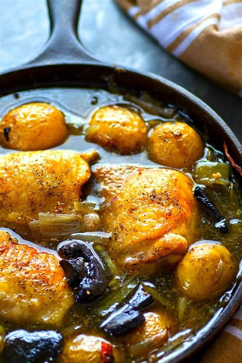 White Wine Braised Chicken With Baby Potatoes And Mushrooms