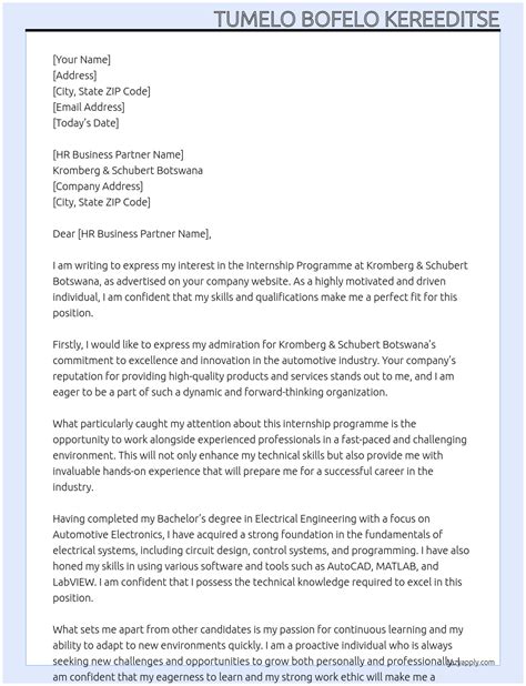 Cover Letter For Internship Programme LazyApply