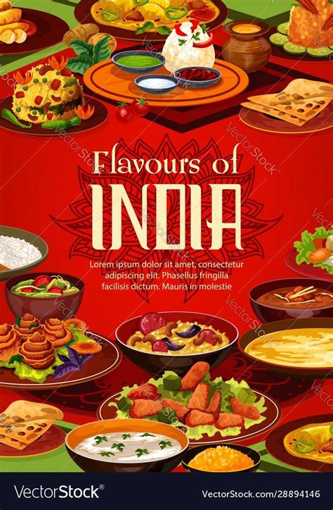 Indian Cuisine Food Menu Or Cooking Recipe Cover Vector Image On