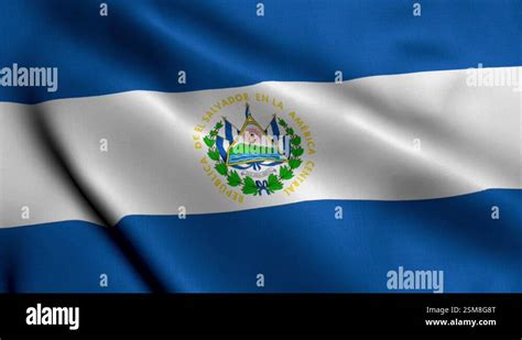 El Salvador Flag Waving Fabric Satin Texture Of The Flag Of El