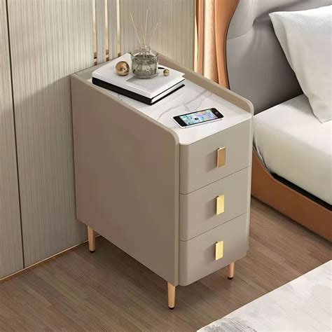 Glamorous Wood Nightstand With Drawers Narrow Profile Cm Width