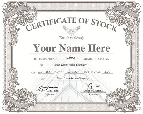 Certificate Of Stock Editable Stock Certificate Template Etsy