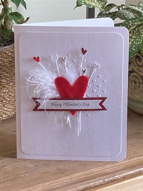 Handmade Valentine S Day Card With Red Heart And White Feathers