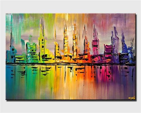 Original City Art On Canvas Textured Colorful Abstract City Painting