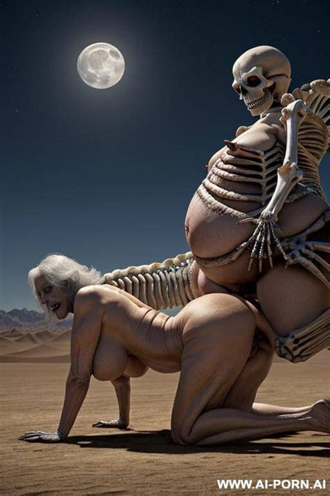 Two Characters Skeleton And Granny On The Image Desert Midnight