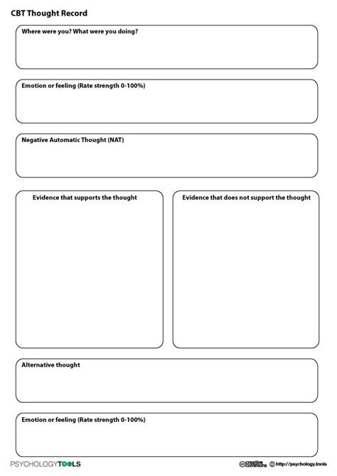 CBT Thought Record Portrait Psychology Tools Cbt Therapy Worksheets