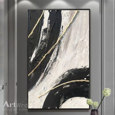 Pc Canvas Poster Modern Art Abstract Gold Black White Gray Ideal