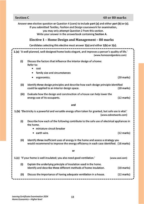 Leaving Certificate 2024 Home Economics Higher Level Section C