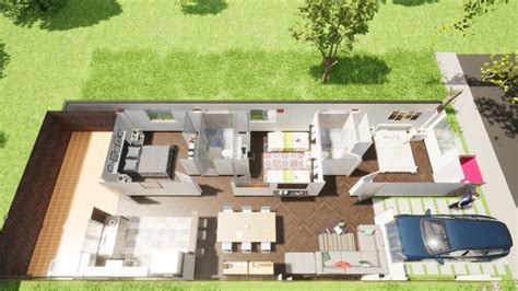 Plano de CASA de 7x20 metros 3 dormitorios 2 baños Fachada de 7 m