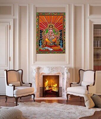 Lord Ganesha Painting Sequence Work Tapestry Home Decor Bohemian Wall