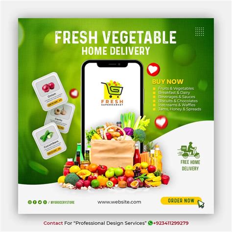 Premium PSD Vegetable And Fruit Grocery Delivery Social Media