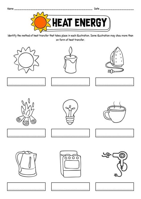 Energy Light Heat Sound Worksheets Heat Energy Energy Activities