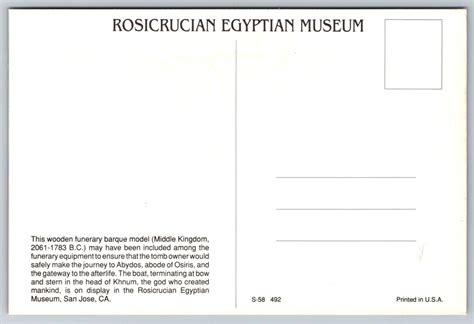 Wooden Funerary Barque Model Rosicrucian Egyptian Museum Postcard