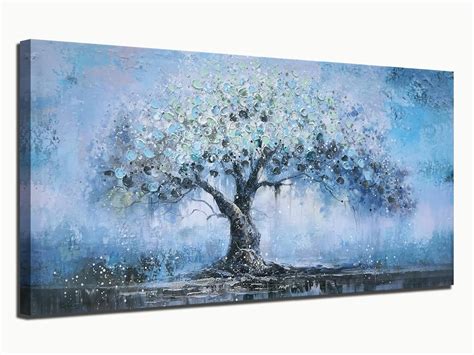 AVOI Tree Wall Art Teal Blue Nature Tree Of Life Abstract Canvas