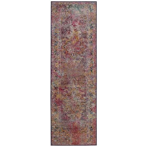 SAFAVIEH Crystal Navy Light Blue 2 Ft X 7 Ft Floral Border Runner Rug