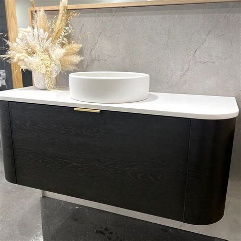 Otti Bondi Black Oak Mm Curve Single Bowl Wall Hung Vanity Wall