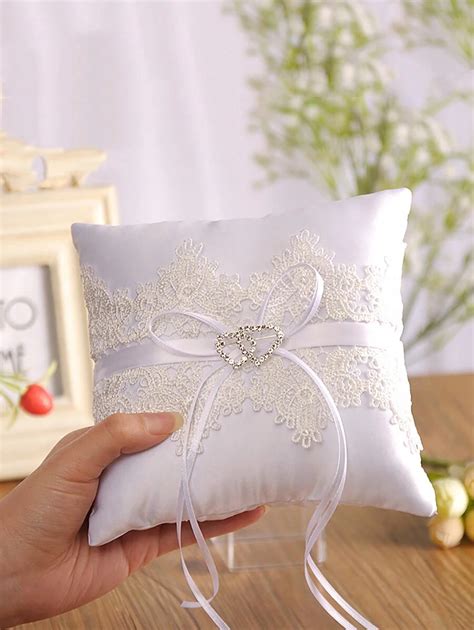 1pc Wedding Ring Pillow Lace Faux Pearl Ivory Ring Finger Bearing Pad