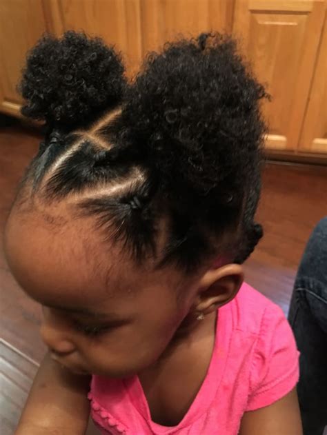 Triangle Parting Three Ponytail Puffs Twist In The Back Baby