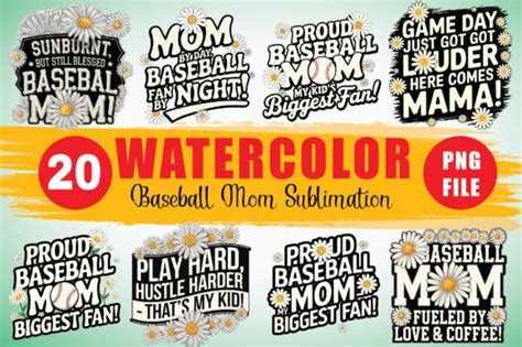 20 Watercolor Sublimation Baseball Mom Graphic By PurMoon Studio