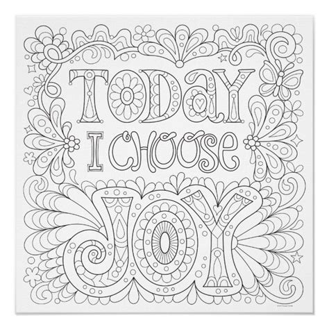 Today I Choose Joy Coloring Poster Colorable Art Quote Coloring