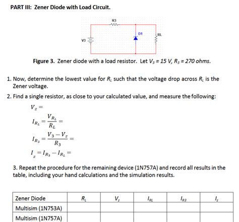 PART III Zener Diode With Load Circuit Chegg