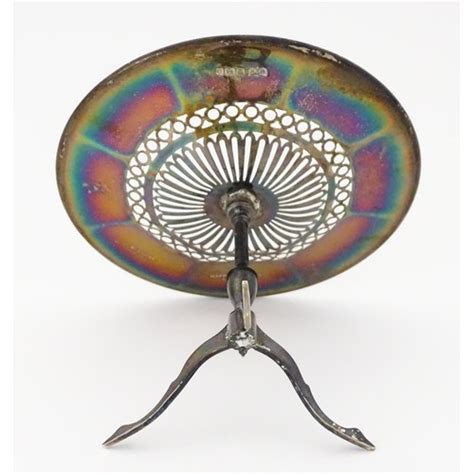 A Silver Bon Bon Dish With Pierced Decoration Raised On Tripod Base