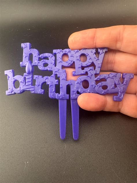 Vintage PURPLE Happy Birthday Cake Decoration Topper With Stars And