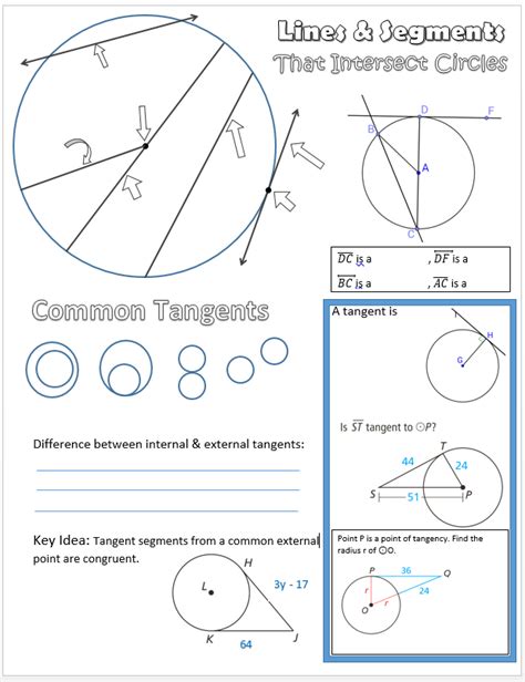 Circles Tangents Arcs And Chords Worksheet