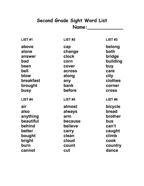 List Of Second Grade Spelling Words