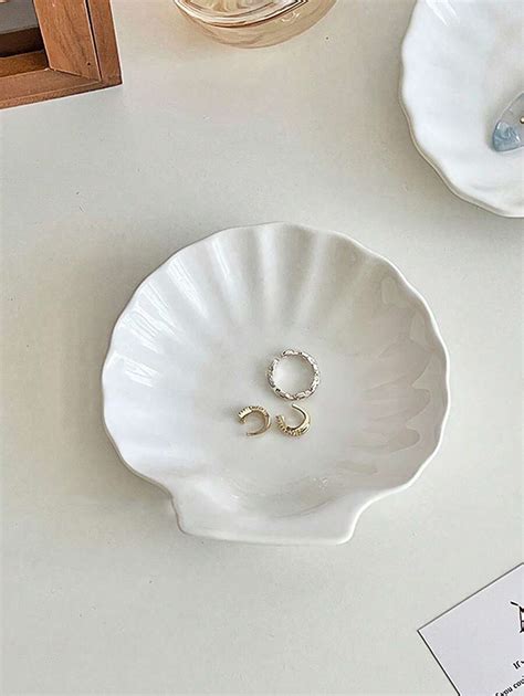 Pc Pearl White Shell Shape Jewelry Small Tray Ceramic Material