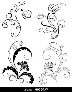 Set Of Four Black And White Floral Patterns Stock Vector Image Art