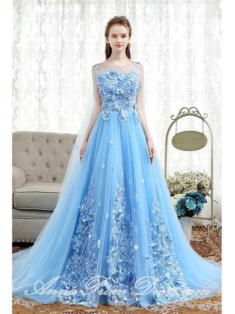 Beautiful Prom Dresses A Line Bateau Sweep Train Light Sky Blue Lace