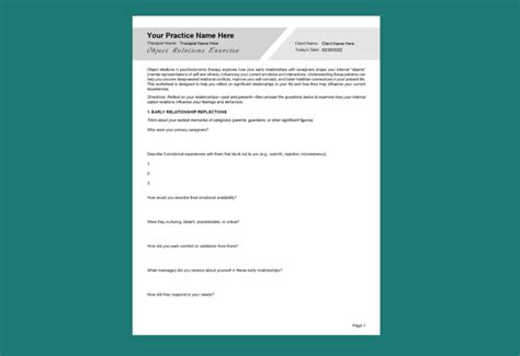 Psychodynamic Therapy Object Relations Worksheet Pdf