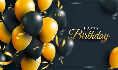 Happy Birthday Background With Gold And Black Balloons