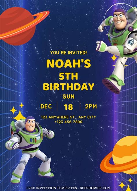 Free Editable Space Tacular Buzz Lightyear Canva Birthday