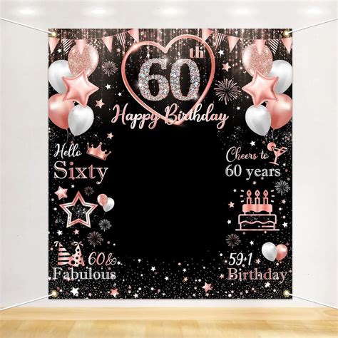 60th Birthday Banner Backdrop Decorations For Women Rose Gold Happy 60