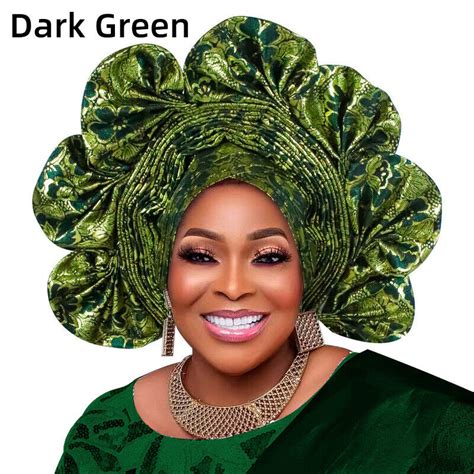 Wedding Women Hijab Cap Aso Oke African Headtie Auto Gele Nigerian Head