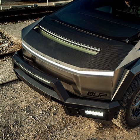 Tesla Cybertruck Carbon Fiber Hood System With Led Light Bar Up