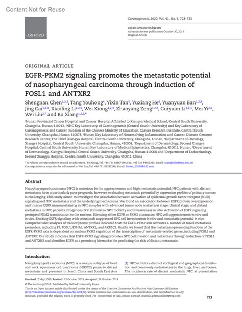 EGFR PKM2 Signaling Promotes The Metastatic Carcinogenesis