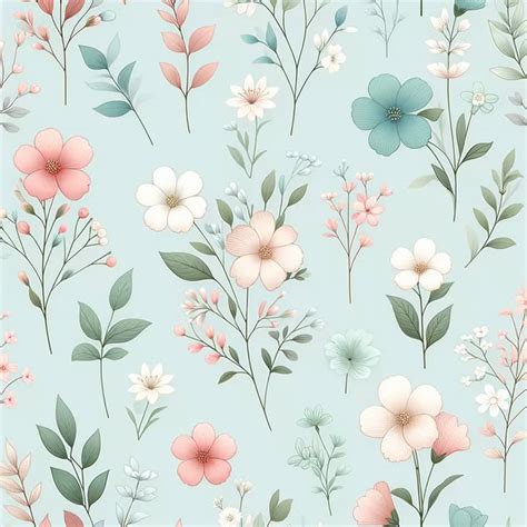 Minimalist Pastel Floral Pattern Seamless Light Blue Design